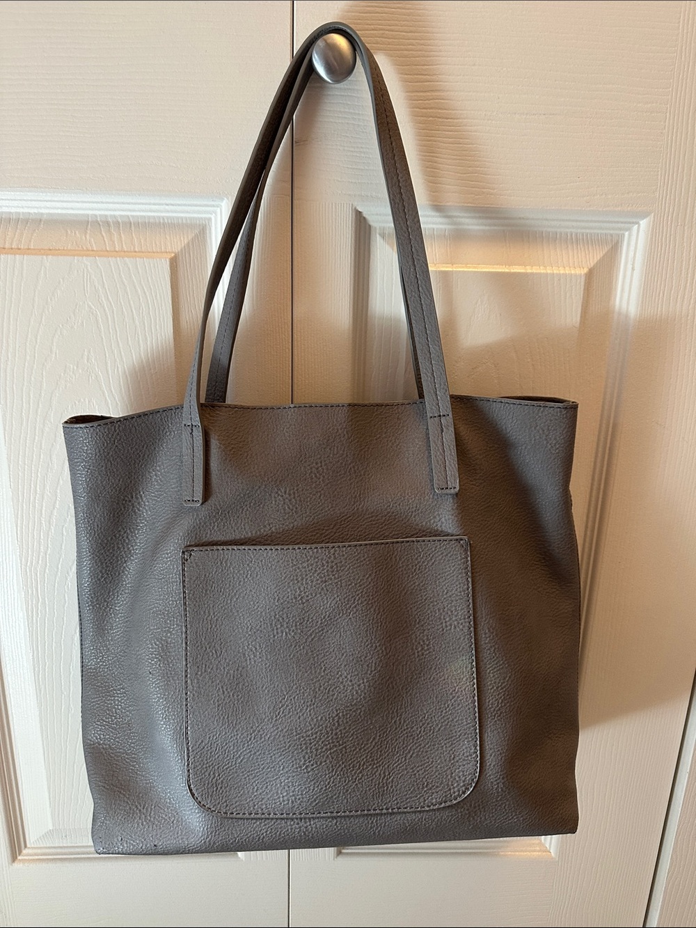 Joy Susan Gray Pebble Faux Leather Tote with Front Pocket